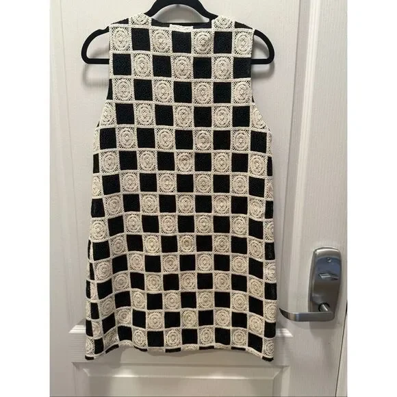 CURAAE Soho Crochet Mini Dress in Black & White Cocktail Brunch Size S NWT - Picture 7 of 8